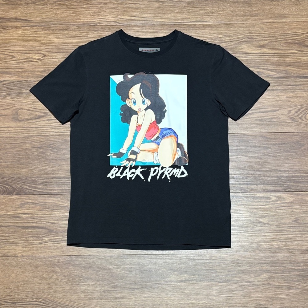Black Pyramid Graphic T Shirt Cartoon Print Black Mens Size L Streetwear